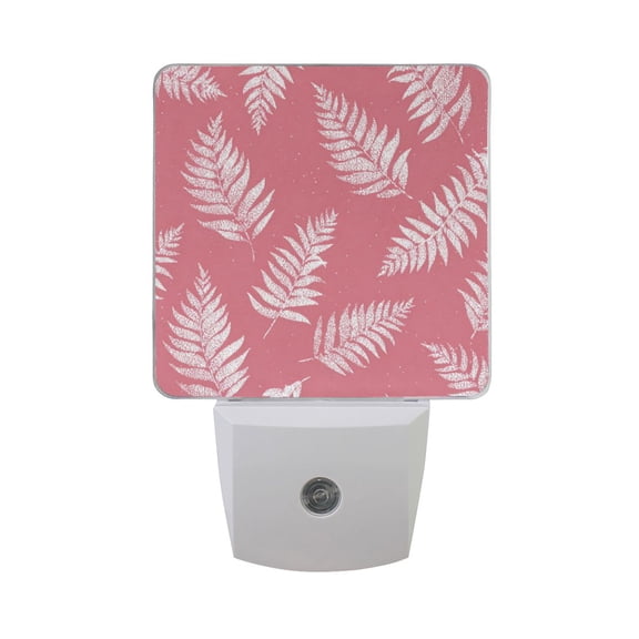 Pink Background Glitter Fern Leaves LED Night Light Sensor Lamp Plug-in Adjustable Brightness 2 Pack