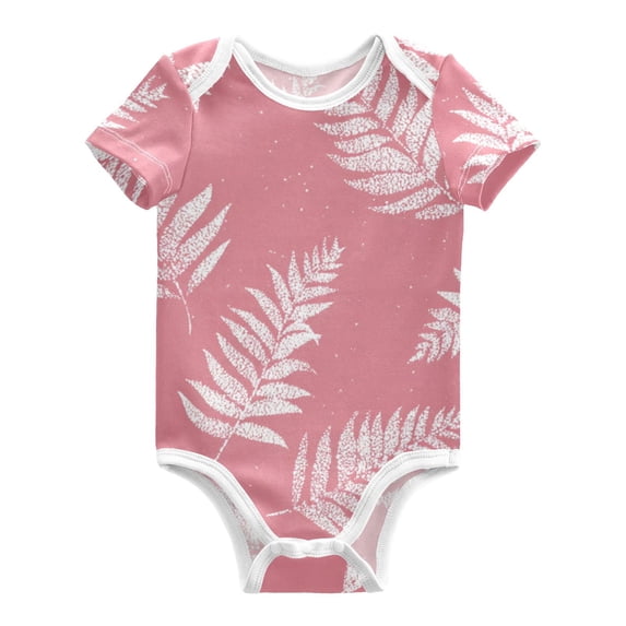 Pink Background Glitter Fern Leaves Pure Cotton Bodysuit Short Sleeve Pajamas One-Piece Romper Unisex 9M