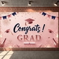 thumbnail image 1 of Pink Background Graduation Banner Gold Decorations Grad Display Graduation Cap Fireworks Graduation Backdrop for Graduation Party Graduation Ceremony Photo Shoot, 1 of 3