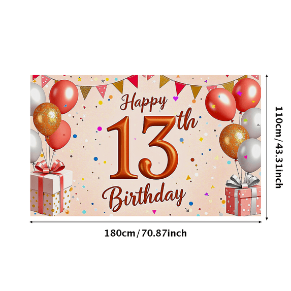 Pink Background Happy 13th Birthday Banner with Balloons Confetti and Presents Party Supplies Backdrop Decor for Photography Props Birthday Party Decors