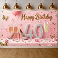 thumbnail image 1 of Pink Background Happy 40th Birthday Banner Gold Lettering 40th Birthday Display Decorated Butterfly Accents Birthday Backdrop for 40th Birthday Party Women's Celebration Luxury Party Decoration, 1 of 4