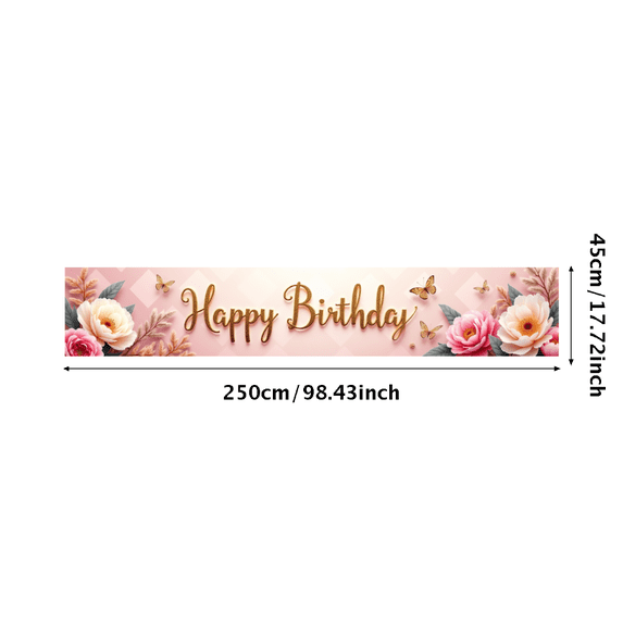 Pink Background Happy Birthday Banner with Peony and Butterfly Elements Party Decoration Photography Prop Backdrop for Birthday Party Supplies Celebrations Photo Booth Setup