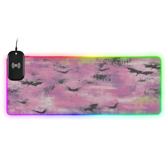 Pink Background Pattern Wireless Charging RGB Gaming Mouse Pad 31.5x11.8in with 14 Lighting Modes and Non-Slip Base
