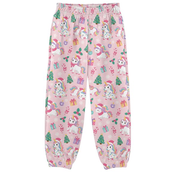 Pink Background Unicorns Christmas Boys Pants Kids Casual Sweatpants Joggers Toddler Sports Pants 3-10 Years