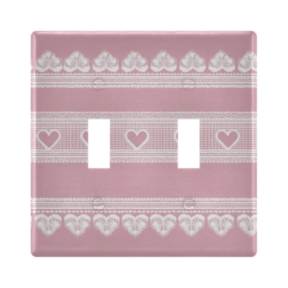 Pink Background White Lace Border Hearts Valentine Light Switch Cover Electrical Outlet Cover Replaceable Wall Plates 2-Gang