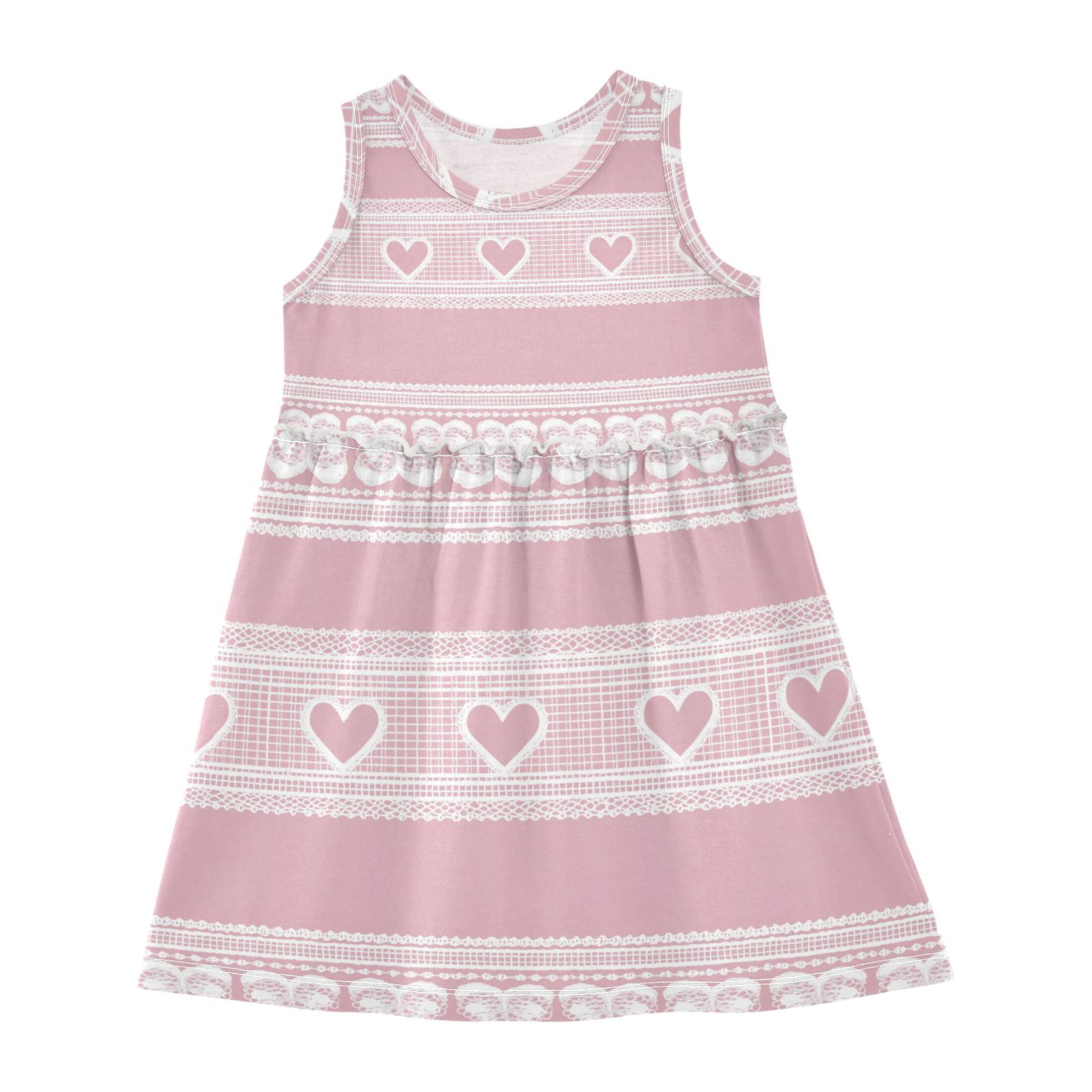 Pink Background White Lace Border Hearts Valentine Sleeveless Dress A ...