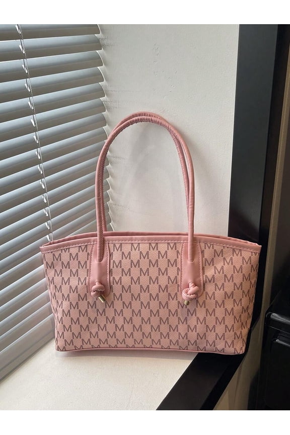 Pink Bag With Knotted Handle And Logo Pattern