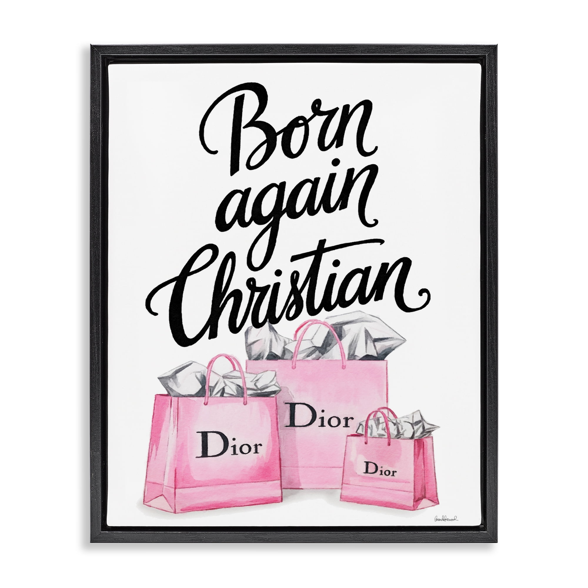 Pink Bags Born Again Christian Black Framed Floater Canvas Wall Art, design by Amanda Greenwood