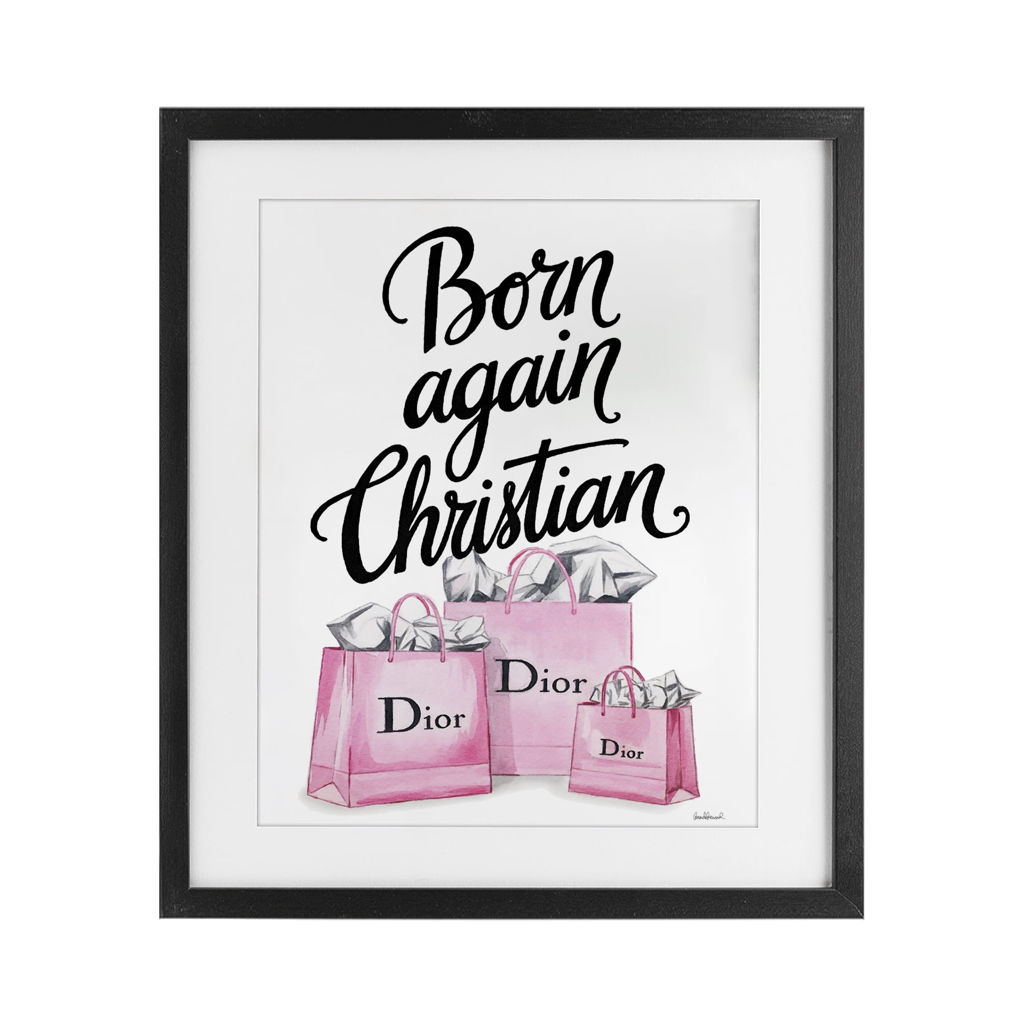 Pink Bags Born Again Christian Black Framed Print Under Glass, design by Amanda Greenwood