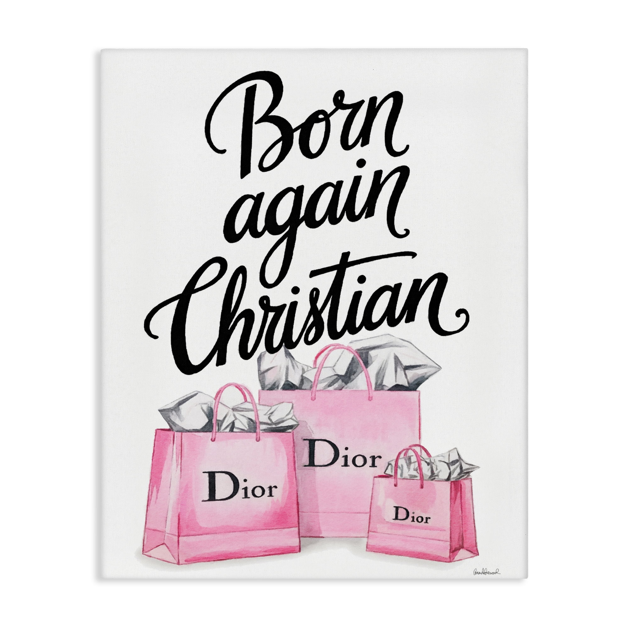 Pink Bags Born Again Christian Canvas Wall Art, design by Amanda Greenwood