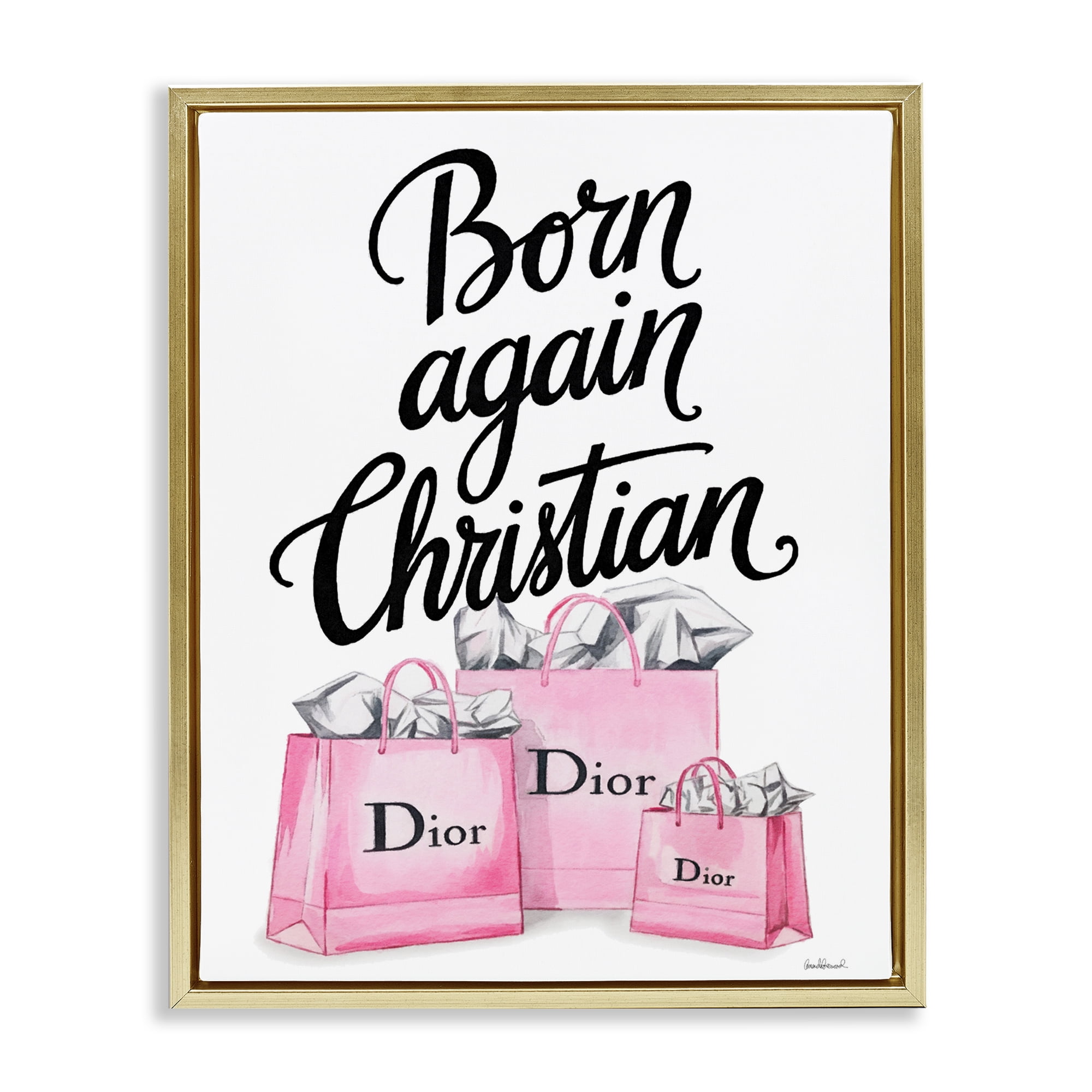 Pink Bags Born Again Christian Gold Framed Floater Canvas Wall Art, design by Amanda Greenwood