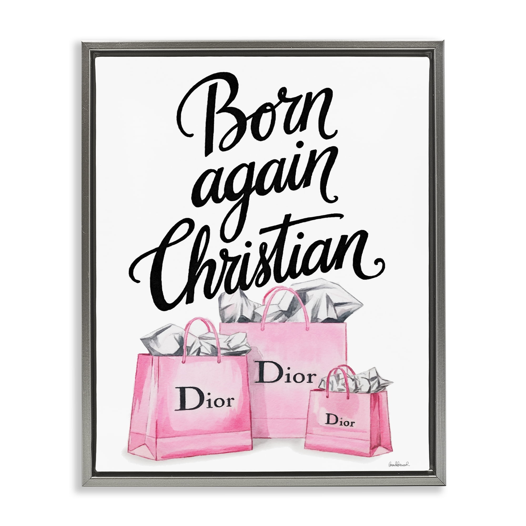 Pink Bags Born Again Christian Gray Framed Floater Canvas Wall Art, design by Amanda Greenwood