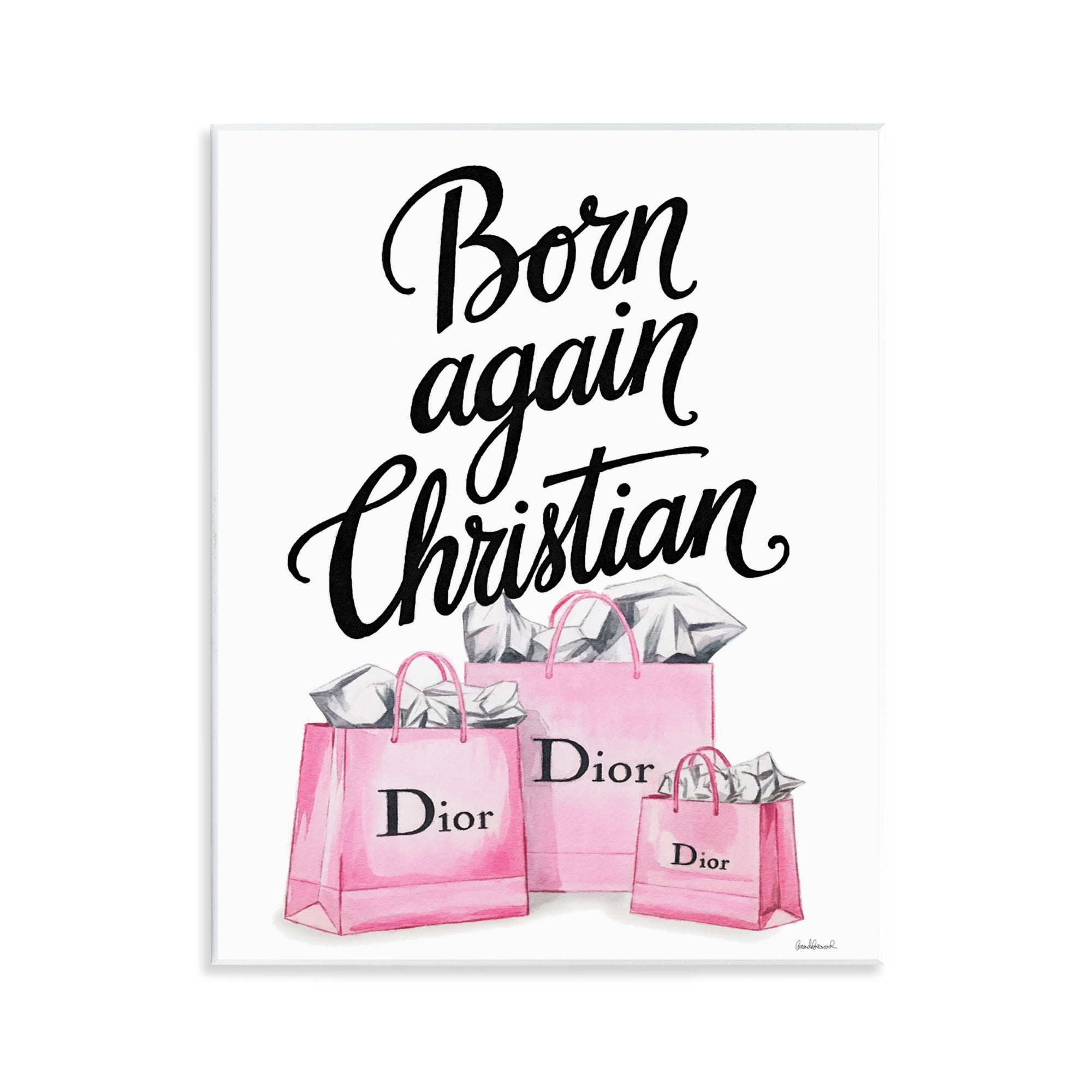 Pink Bags Born Again Christian Wall Plaque Art, design by Amanda Greenwood