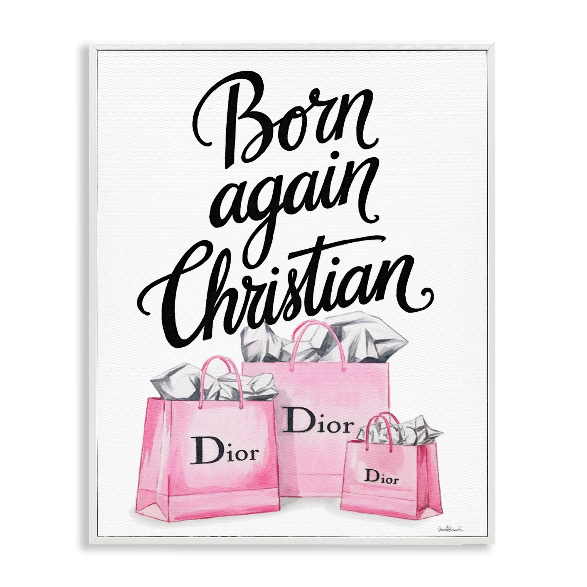 Pink Bags Born Again Christian White Framed Giclee Art, design by Amanda Greenwood