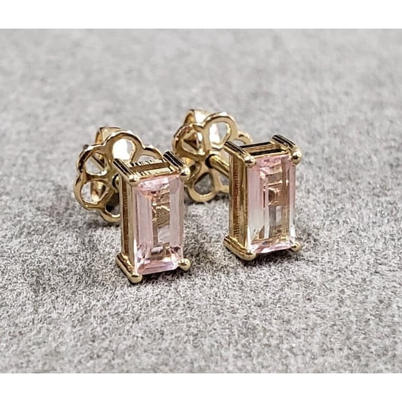 Pink Baguette Tourmaline Earring Studs, Women Stud Earrings,Minimalist Studs, Handmade Jewelry, Gift for her