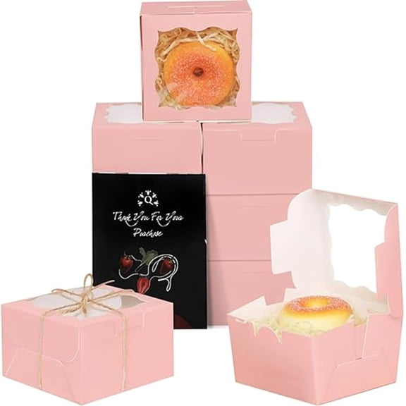 Pink Bakery Boxes with Window 100pcs 4x4x2.5 Mini Cookie Boxes Macaron Boxes Small Donut Pastry Boxes for Party