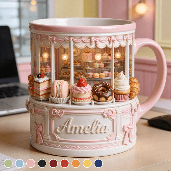 Pink Bakery Mug, Custom Mug, 2D Printed 3D Effect, Personalized Mug, Custom Name Cup, Dessert Shop Mug, Pastry Display Cup, Macaron Cake Donut Mug, Sweet Baker Gift, Cute Kitchen Decor Gifts