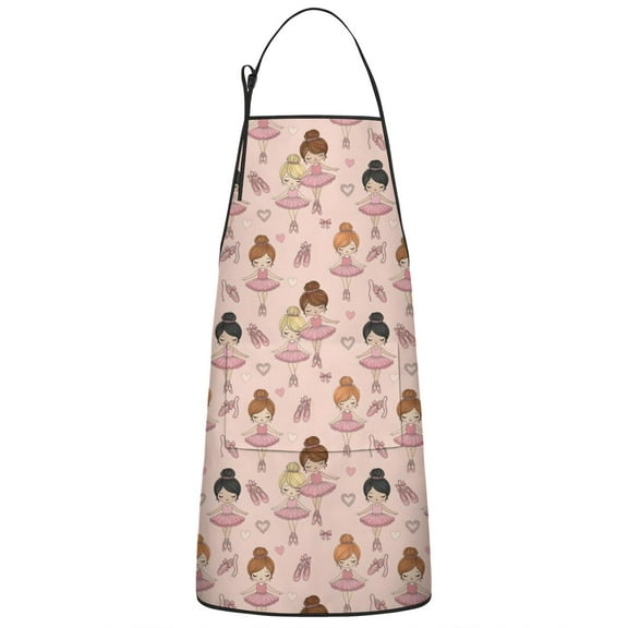 Pink Ballerina Pattern Apron-Garden Aprons for Women with Pockets-Cotton Linen Waterproof Kitchen Cooking Gardening Aprons Adjustable for Kitchen,Cooking,BBQ and Salon 33x27 Inch