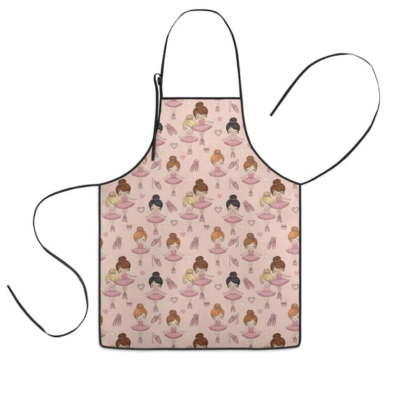 Pink Ballerina Pattern Kids Aprons for Girls and Boys,Adjustable Neck Strap Toddler Aprons for Kids Cooking Baking
