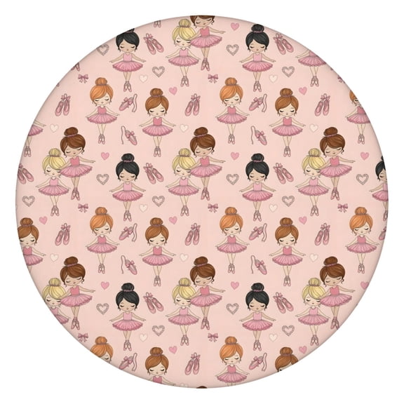 Pink Ballerina Pattern Round Fitted Tablecloth with Elastic Edge,Dining Table Cover Waterproof,Outdoor Round Tablecloth for Camping,Dining,Indoor and Outdoor