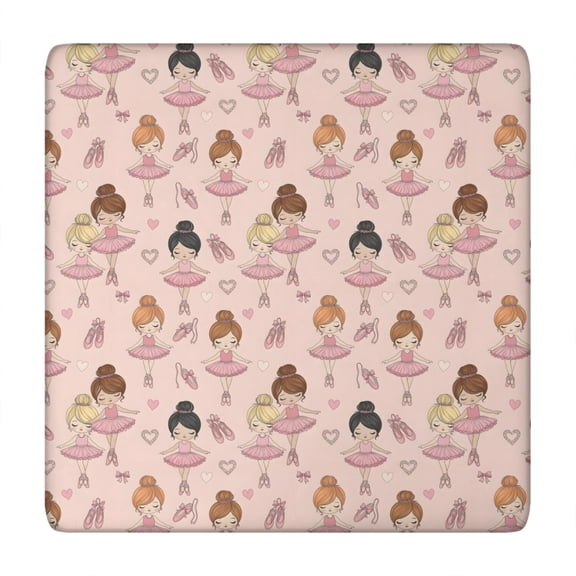 Pink Ballerina Pattern Square Fitted Tablecloth with Elastic Edge,Square Table Cover,Washable Elastic Table Cover for Home Kitchen Party Decor 34"x34"