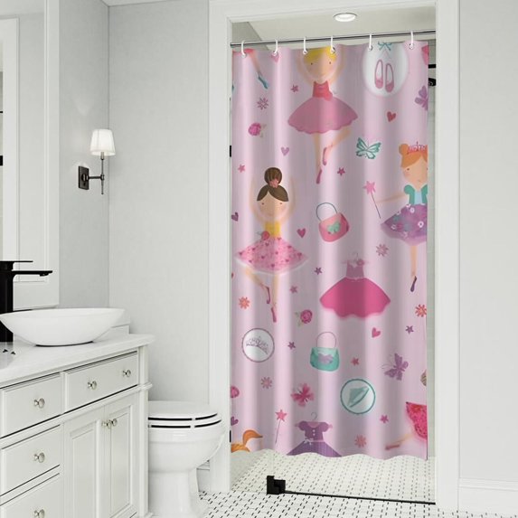 Pink Ballerina Princess Pattern Shower Curtain 36"x72" ,Bathroom Decorative Shower Curtains Set with 12 Hooks,Modern Waterproof Washable Shower Curtain
