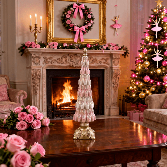 Pink Ballerina Shoe Tree, Resin Glittered Christmas Tree Ornament, Ballet Decoration for Home Decor, Perfect Present and Gift for Christmas