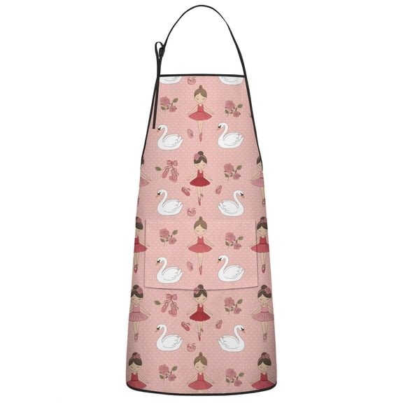 Pink Ballerina Swan Pattern Apron-Garden Aprons for Women with Pockets-Cotton Linen Waterproof Kitchen Cooking Gardening Aprons Adjustable for Kitchen,Cooking,BBQ and Salon 33x27 Inch