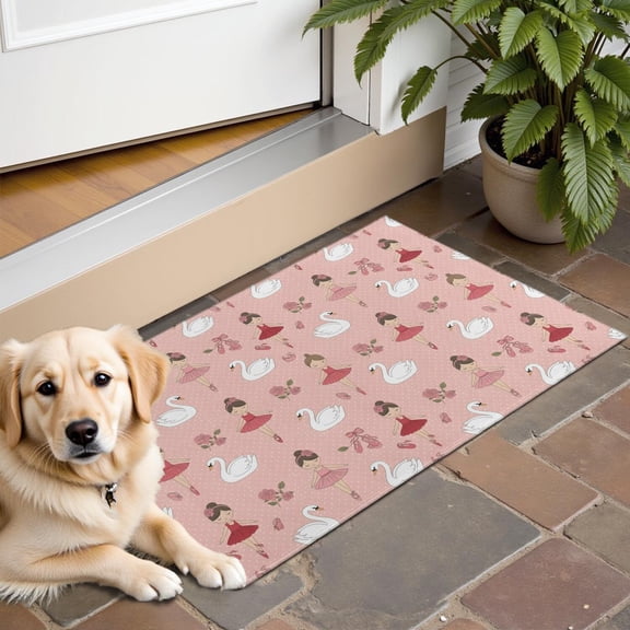 Pink Ballerina Swan Pattern Door Rugs,Washable Non Slip Door Mats Indoor,Decorative Door Mats,Entry Mat Indoor for Entrance,Bedroom,Kitchen,Bathroom,16"x24"