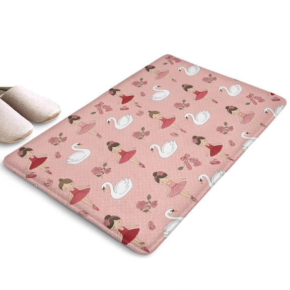 Pink Ballerina Swan Pattern Flannel Non Slip Door Rugs,Washable Door Mats Indoor,Decorative Door Mats,Dirt-Resistant and Absorbent Doormat for Entrance,Bedroom,Kitchen,Bathroom,31.5x17in(80x43cm)