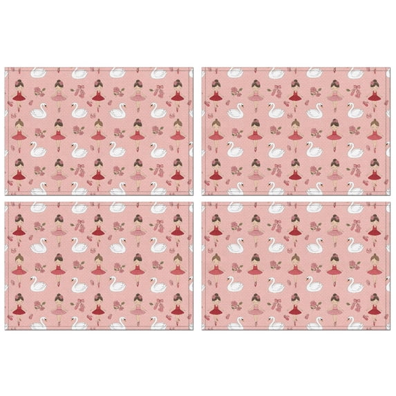 Pink Ballerina Swan Pattern Summer Placemats Table Placemats Set Of 4-Linen Kitchen Washable Placemats Table Mats 11.8"x17.7"Non-Slip Heat Resistant