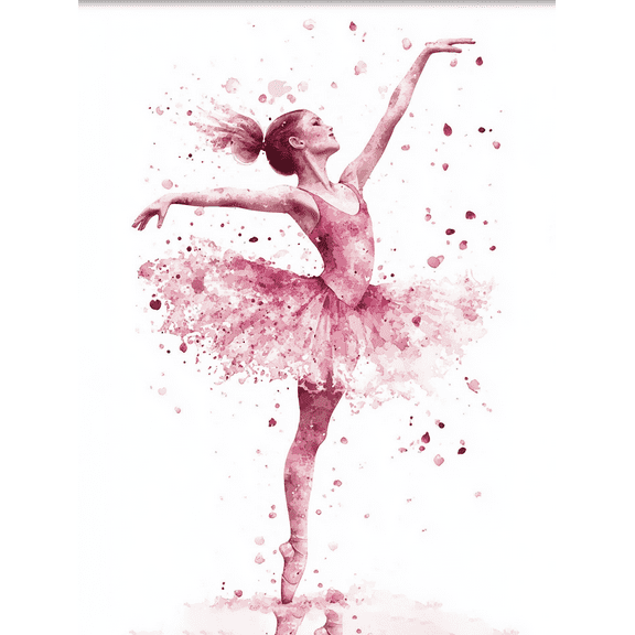 Pink Ballerina Watercolor Canvas Print Suitable for Living Room Bedroom Dance Studio Gallery Wall and Yoga Studio Decoration.