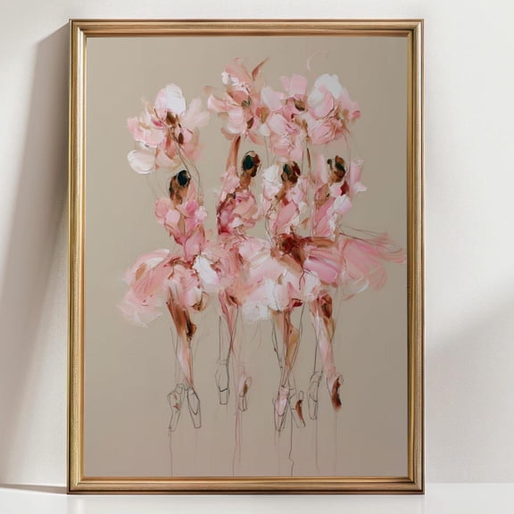 Pink Ballerinas Art Elegant Ballet Dancers Feminine Soft Pastel Ballet Decor