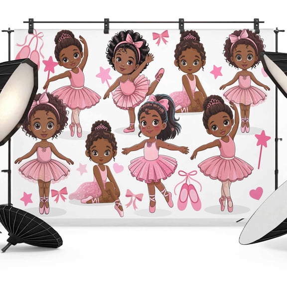 Pink Ballet Dancer Backdrop for Photoshoot,Photography Photo Studio Background Wall Backdrop,Cute Cartoon Girls Bow-knot Love Star Back Drop Banner Panel for Portraits Wedding Live Streaming 7x5Ft