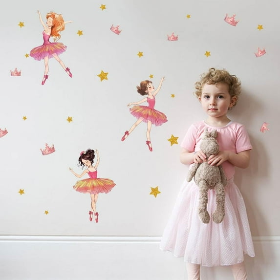 Pink Ballet Girl Wall Stickers Ballet Girl Vinyl Wall Decals Adhesive Sticker DIY Colorful Vinyl Art Decorations for Girls' Room Dormitory Bedroom Living Room Wall Decor