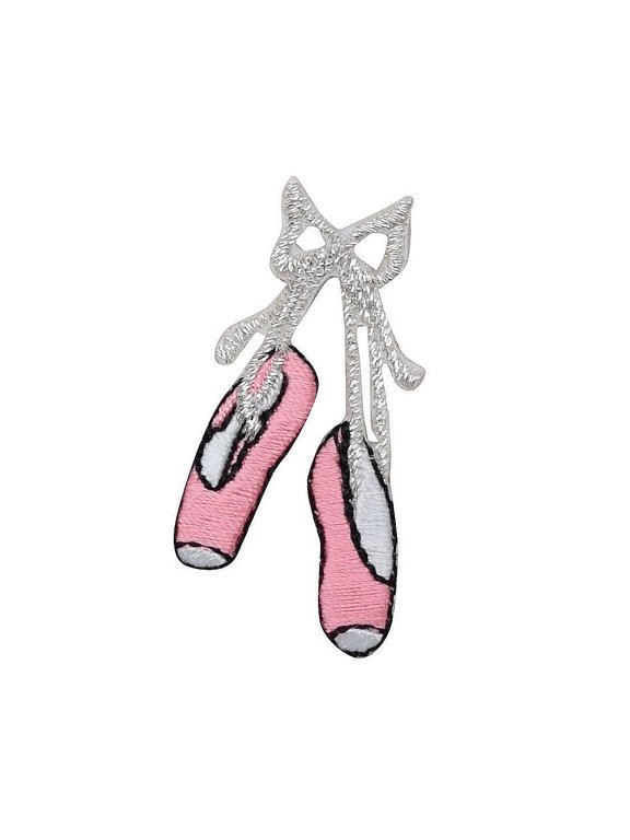 Pink Ballet Slippers - Silver Bow - Iron on Applique/Embroidered Patch