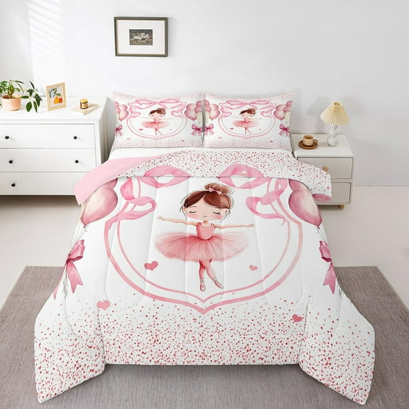 Pink Ballet Bedding Set,Cute Pink Bow Comforter Set Room Decor,Ballerina Gifts Princess Quilt Bed Set Sweet Bowknot Love Bed Comforter Sets with 1 Pillowcase