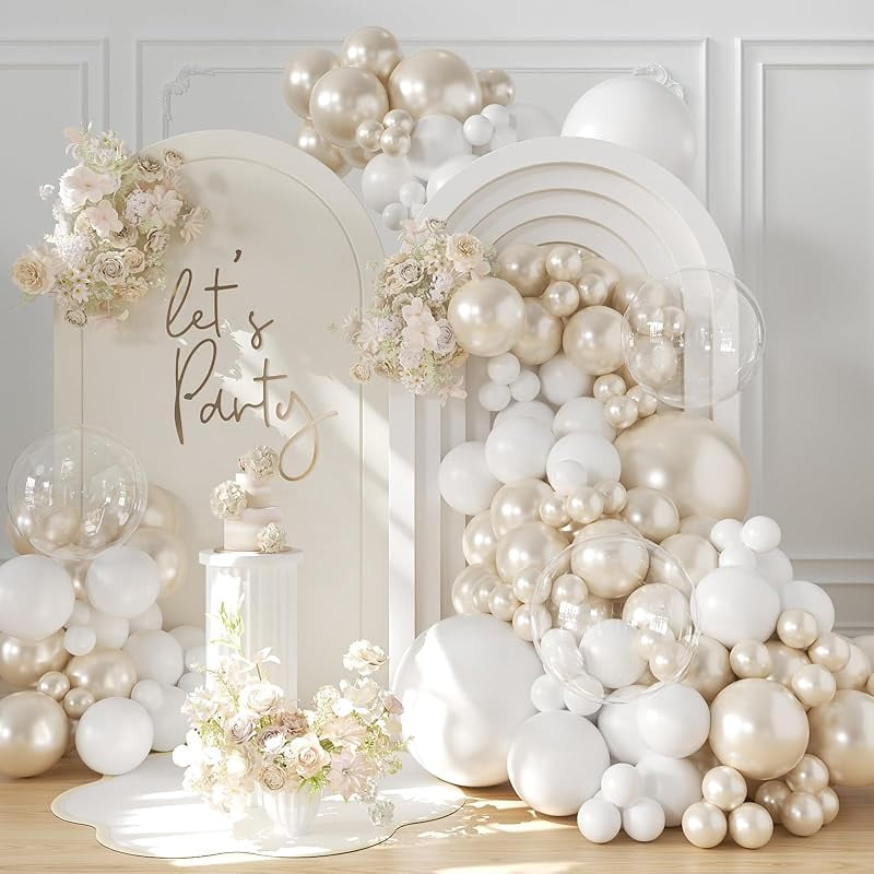 120-Piece Pearl White Double-Stuffed Balloon Garland Kit – 18/12/10/5 Inch Arch Decor For Wedding & Party