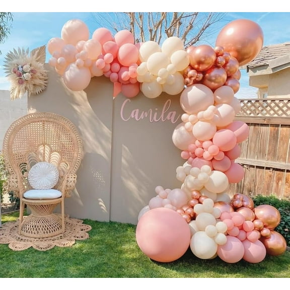 Pink Balloon Arch Kit, 120pcs Macaron Pink Balloon Garland Arch Kit for Girls Boho Balloon Arch for Baby Shower, Birthday Party and Princess Theme