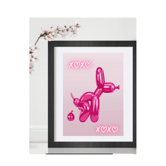 Pink Balloon Dog Pop Art 11x17 - Balloon Dog Minimalist Modern art Pop art Print - Cute Room Decor - Preppy Room Decor - Dorm Room Decor - Bathroom Decor