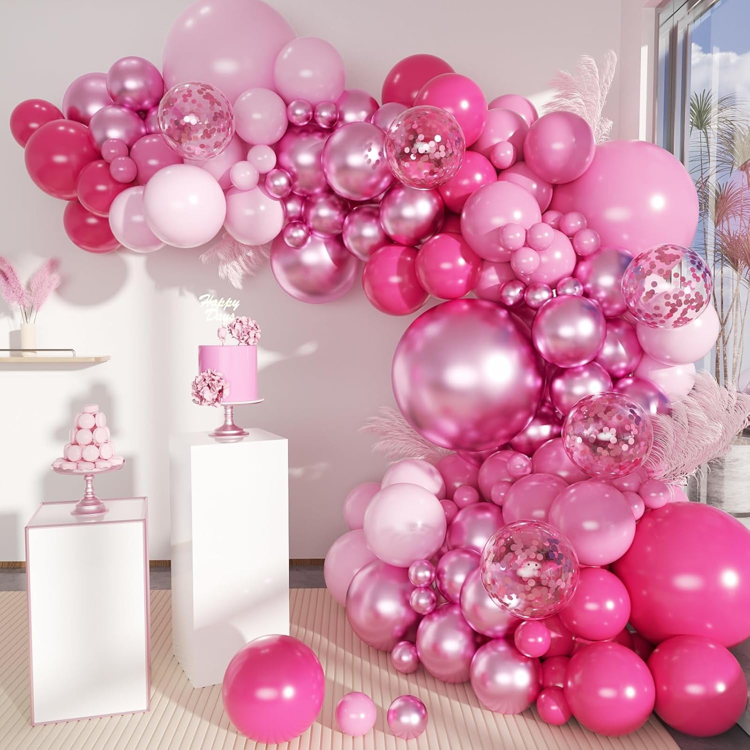 Pink Balloon Garland Arch Kit, 156 Pcs Hot Pink Light Pastel Pink Metallic Balloons Different Size 18 12 10 5 inch for Baby Shower Bridal Birthday Princess Wedding Party Decorations