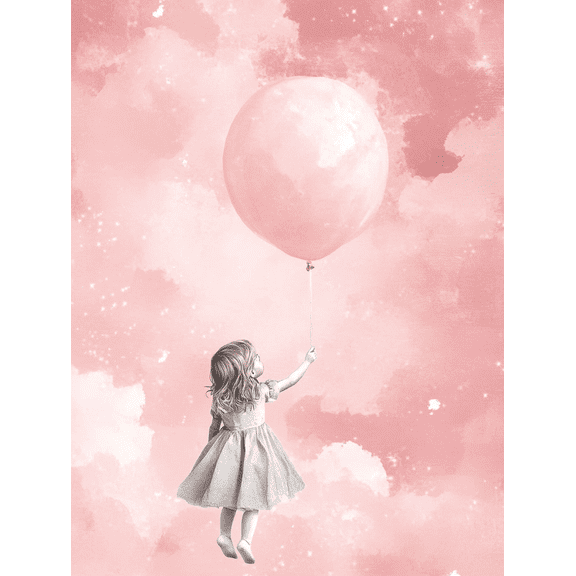 Pink Balloon Girl Canvas Art Print Suitable for Bedroom Living Room Nursery Playroom and Girl's Room Decor.