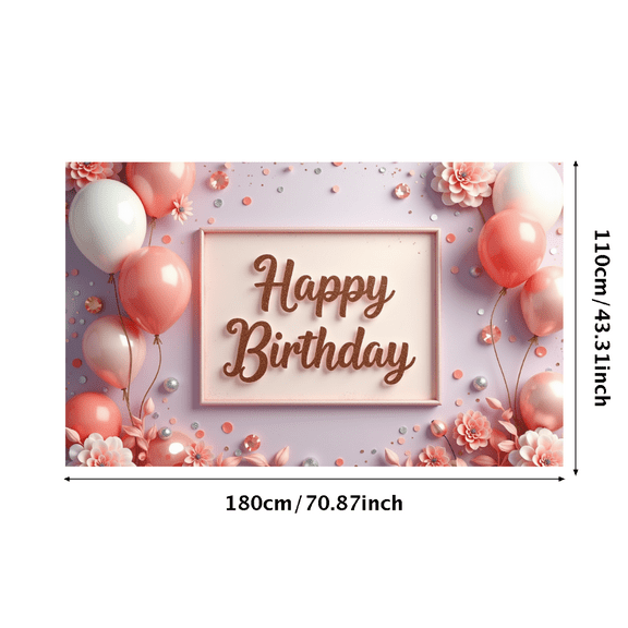 Pink Balloon Happy Birthday Banner Floral Design Pastel Color Birthday Decor for Kids Party Celebration Event