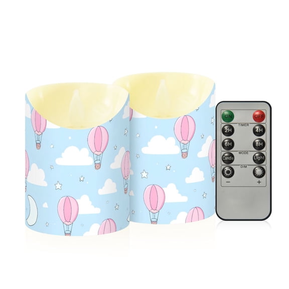 Pink Balloon Sky Flameless Candles 2 PCS with Remote Realistic Moving Flame LED Tapered Pillar Set for Home Decor