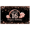 thumbnail image 1 of Pink Balloon Sweet Sixteen Birthday Banner Elegant Design Happy Birthday Decoration for Birthday Party Indoor Celebration, 1 of 7