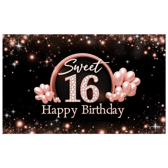 Pink Balloon Sweet Sixteen Birthday Banner Elegant Design Happy Birthday Decoration for Birthday Party Indoor Celebration