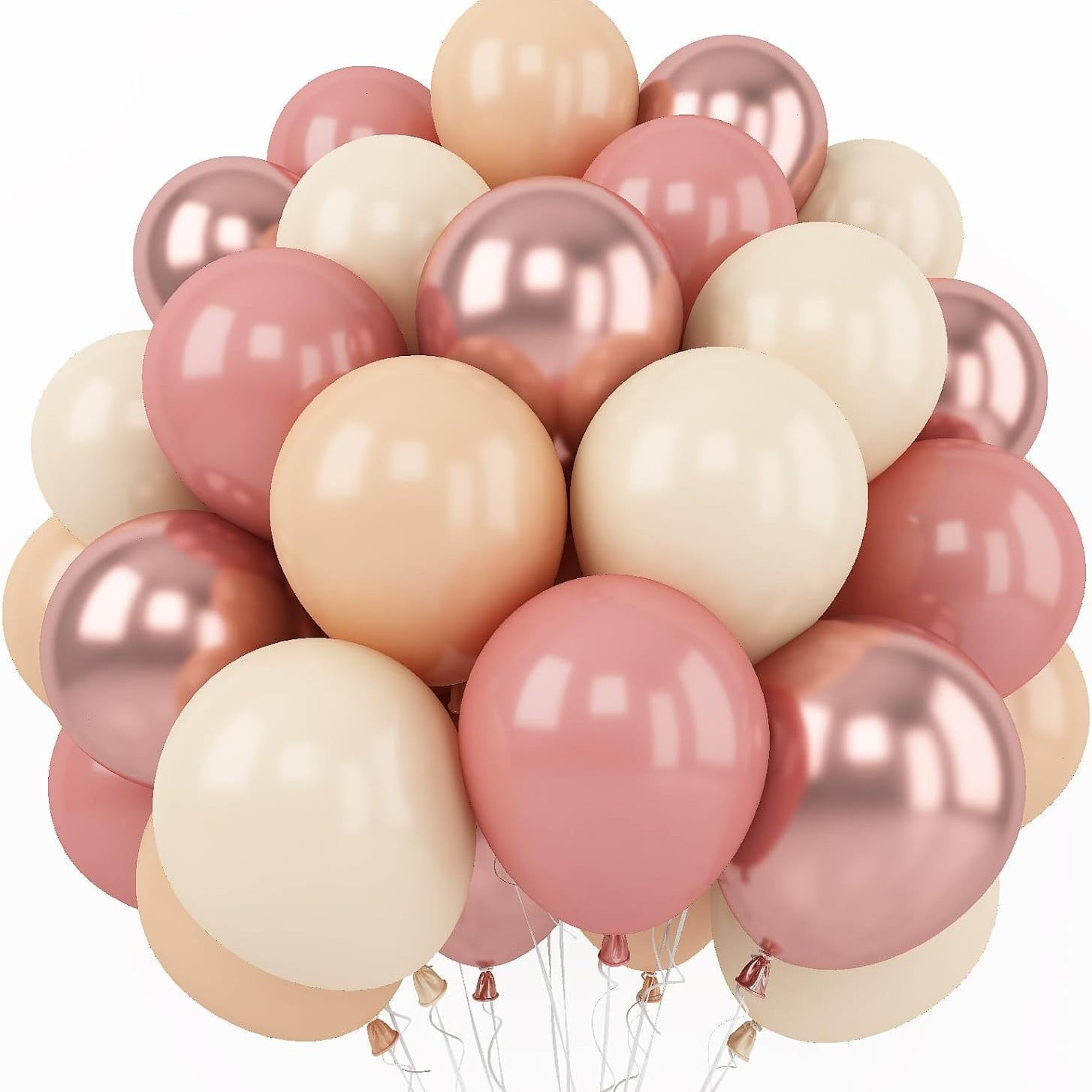 Pink Balloons, 60 Packs 12 Inch Dusty Pink Metallic Chrome Rose Gold White Sand Nude Balloons for Bridal Baby Shower Girls Boho Birthday Wedding Decorations Supplies