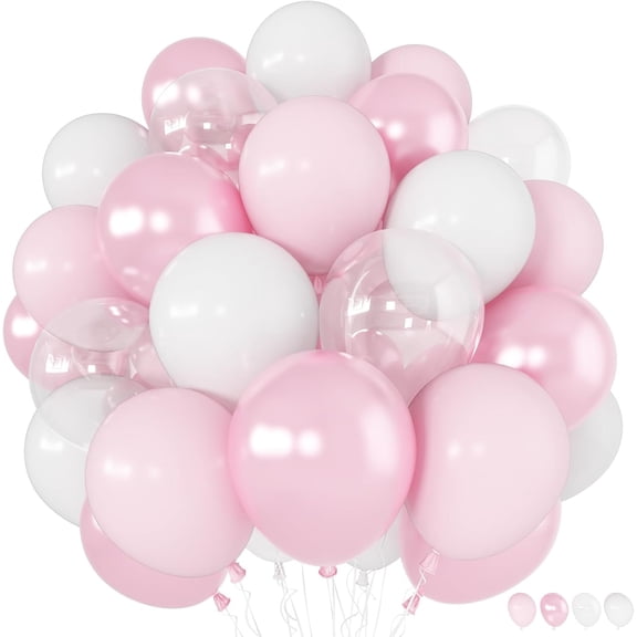Pink Balloons 60 Pcs Light Baby Pearl Pink and White Latex Party Balloon with 12 Inch Double Stuffed Balloon for Girls Princess Winter Wonderland Wedding Birthday Baby Shower Bridal Party Decor