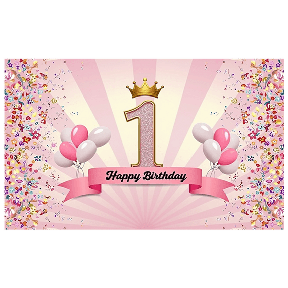Pink Balloons Banner 1st Birthday Decorative Design Celebration Backdrop for Kids Party Indoor Decoration Photo Shoot