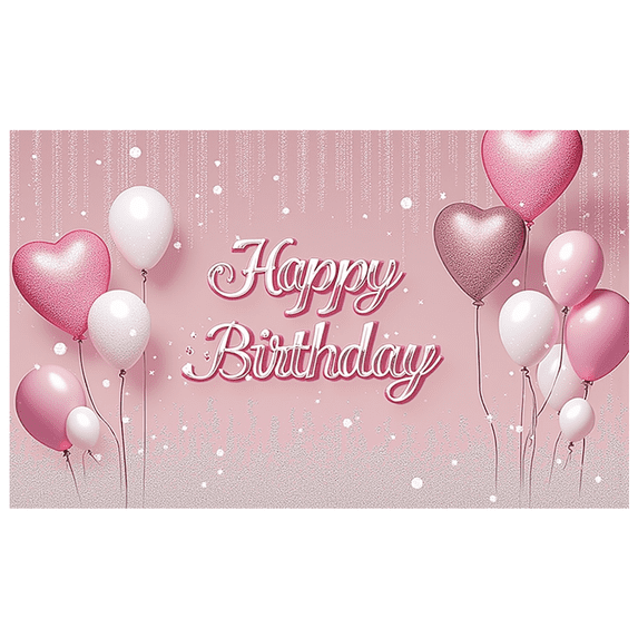 Pink Balloons Birthday Banner Decorative Background Polyester Material for Birthday Party Celebration Indoor Decoration